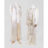 Circa 1930s Cream Silk Wedding Outfit comprising a sleeveless bias cut dress with deep v-neckine,