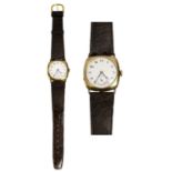 A 9 Carat Gold Enamel Dial Cushion Shaped Wristwatch, manual wound lever movement signed Zenith,