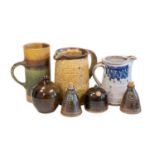 Jane Hamlyn (1940-): A Stoneware Salt and Pepper Pot, salt glazed, impressed potters mark, 8.5cm