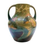 A Moorcroft Pottery Carp Pattern Twin-Handled Vase, designed by Sally Tuffin, painted by Mary