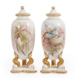 A Pair of Grainger & Co. Worcester Porcelain Vases and Covers, late 19th century, of ovoid form,