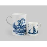 A Worcester Porcelain Mug, circa 1760-65, painted in underglaze blue with the "Walk in the Garden"