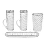 Four Victorian Silver-Mounted Moulded-Glass Items,