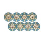 A Set of Eight Sèvres-Style Porcelain Plates, late 19th century, with wide bleu celeste and gilt