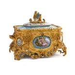 A French Gilt-Metal-Mounted Sèvres-Style Porcelain Casket, in Louis XV style, the hinged cover