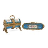 A Sèvres-Style Porcelain Table Casket with Gilt Metal Mounts, late 19th century, of cylindrical