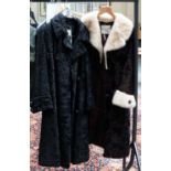 A Continental fur Blackpool black hide coat with white mink trimmed collar and cuffs, Gersten Furs