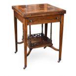 An Edwardian Inlaid Rosewood Envelope Card Table, on tapering square section supports, with a