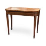 A George III Satinwood-Crossbanded Mahogany Fold Over Card Table, on tapering square section