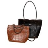 A Mulberry Black Crocodile Style Tote Bag, with silver toned hardware, with a zip closure, tartan