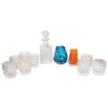 A Whitefriars "Knobbly" Glass Vase, designed by Geoffrey Baxter, in kingfisher blue, 13.5cm high,