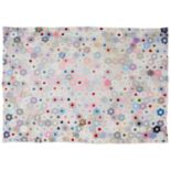 A Late 19th Century Patchwork Bedcover, comprising hexagonal printed cottons in floral, stripes,