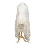 Early 20th Century Lace Wedding Veil, with an attached net head piece, appliquéd with Brussels
