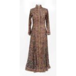 Circa 1940 Indian Embroidered Long Coat with nehru collar, long sleeves, multi buttons and