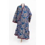 Late 19th/Early 20th Century Central Asian Silk Brocade Quilted Robe, in royal blue woven with