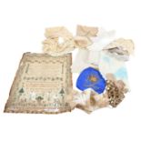 Decorative Textiles and Embroidery comprising a Victorian patchwork panel, wool and beadwork