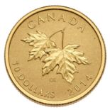Canada, Gold Proof Ten Dollars 2014, struck with the first portrait of Queen Elizabeth II to