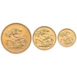 George VI, 'Coronation' Partial Gold Proof Set 1937, three coins comprising: proof five pounds,