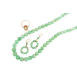 A Jade Bead Necklace, the graduated beads strung to a rose cut diamond clasp, length 48cm; A Pair of