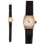 A 9 Carat Gold Tonneau Shaped Wristwatch, signed Rolex, 1943, manual wound lever movement signed