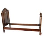 An Early 20th Century Mother of Pearl Inlaid Mahogany Single Bed, with arched top and moulded