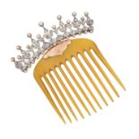 A Split Pearl and Diamond Hair Slide/Brooch a row of split pearls issuing seven graduated fleur-de-