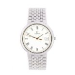 Omega: A Stainless Steel Calendar Centre Seconds Wristwatch, signed Omega, model: De Ville, ref: