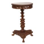 A Late 19th/Early 20th Century Anglo-Indian Bombay Tripod Table, the circular tilt top with an egg