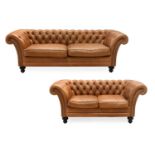 Fleming & Howland Ltd: Two Victorian-Style Chesterfield Sofas, modern, covered in buttoned brown