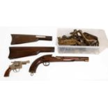 A Quantity of Gun Parts and Accessories, including flintlock and percussion lock plates, side