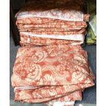Three Pairs of Nina Campbell Meredith Pattern Linen Curtains, in a pink damask style with acanthus