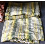 Two Pairs of Green and Yellow Silk Striped Curtains, lined and interlined with a padded hem, each