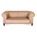 A Victorian Two-Seater Chesterfield Sofa, late 19th century, recovered in pink and cream floral