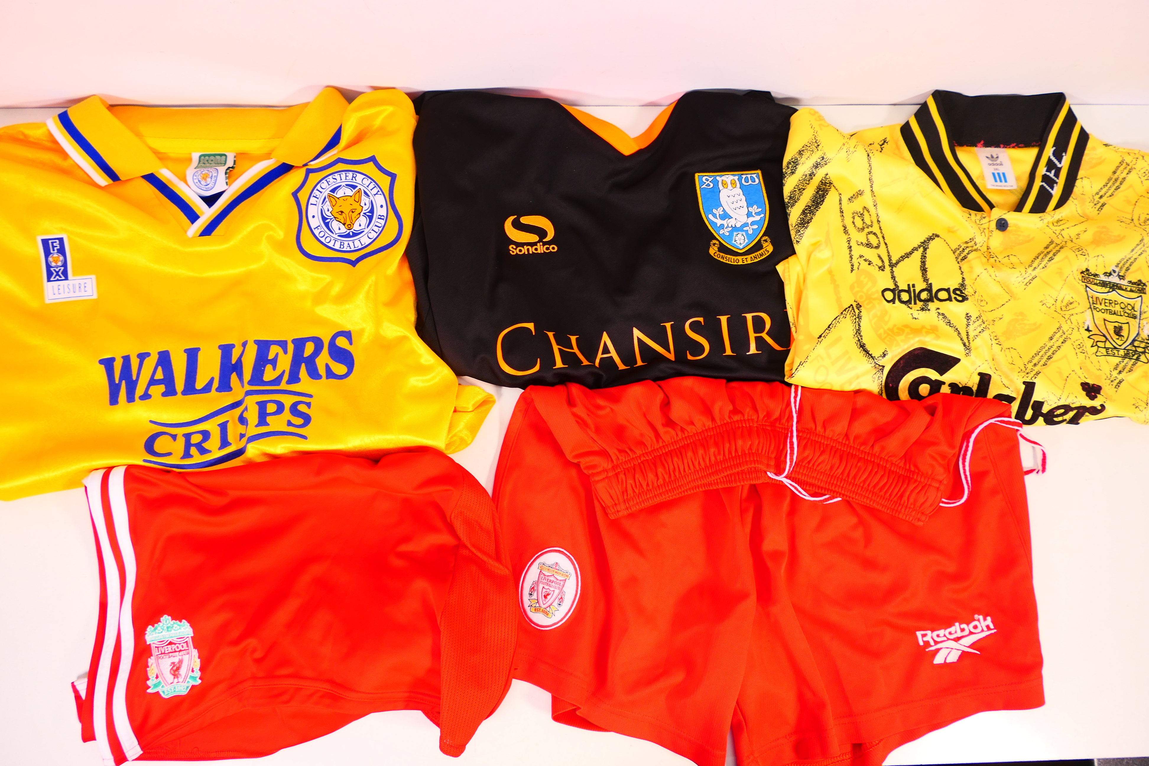 Replica football shirts and shorts to include a Score Draw Official Retro Leicester City Football