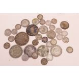 A collection of silver content British coins, Victorian and later to include an 1890 double florin,