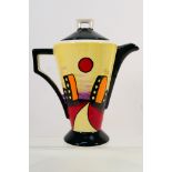 A Lorna Bailey large coffee pot decorated in the Manhattan pattern, signed to the base,
