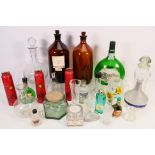 Mixed glassware to include chemical storage bottles, decanters, vases and other.