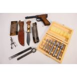 A mixed lot of collectables to include: A Diana Mod 2 air pistol,