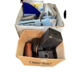 Collection of Air Combat fighter jet models with magazines, four box cameras,