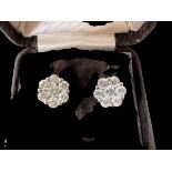 Pair diamond cluster 18 carat white gold earrings, each seven stone cluster approximately 1.