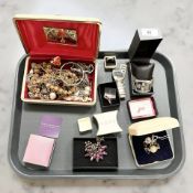 Assorted costume jewellery including a silver pendant, gold plated items, wristwatches,
