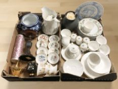 Two boxes of ceramics including Royal Worcester, Aysnley, large white ceramic jug,