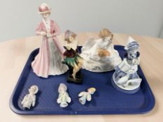 A Coalport figure, Emily, numbered 2815 of 5000, a Sitzendorf figure of a lady seated on a pedestal,