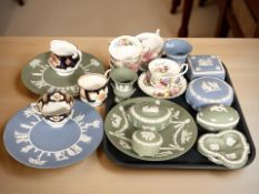 A quantity of ceramics including Wedgwood Jasperware green and blue, Royal Albert tea china,