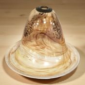 An early 20th century mottled and painted glass light shade, diameter 28 cm.