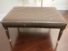 A Victorian style studded brown leather upholstered rectangular footstool, width 88 cm.