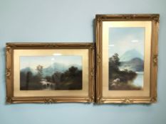 British School (Late 19th / Early 20th Century) : A waterfall with mountainous landscape beyond,