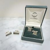 A pair of Ola Gorie silver checkerboard pattern cuff links, in box,