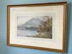 D H Mackewan : Figures by a lake, watercolour, 36 cm x 21 cm.