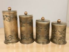 Four late 19th century hand painted lidded glass apothecary jars,